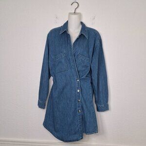 Zara Denim Wrap Dress Sz M Mini Button Down 100% Cotton Western Cowgirl Boho